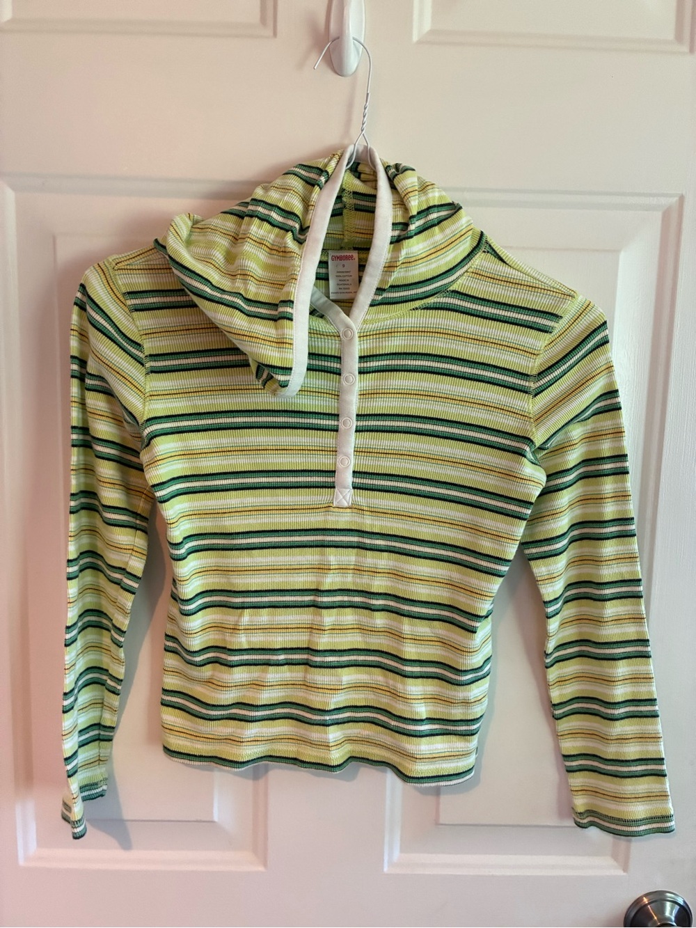 Gymboree Green and Cream Striped Hooded Sweater